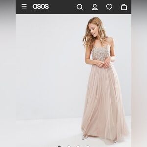 Nude/pink tulle evening dress with embellished bodice